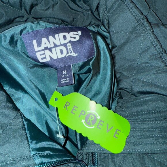 READ NWT Lands End Womens Oversized Vest M 10-12 Green Quilted Repreve Pockets - Picture 9 of 10